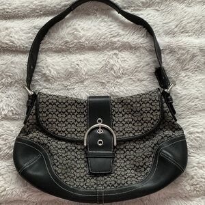 Coach Black and Gray Signature Canvas Shoulder Bag